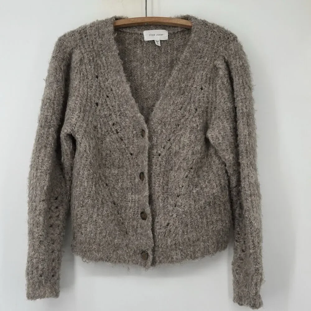 Dear John Long Sleeve gray cardigan‎ supper fluffy  Women's Size S. cable knit